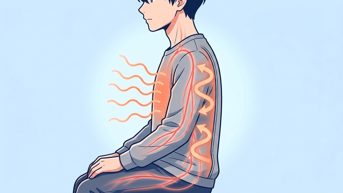 遠赤外線が体表で反射して血行を促進する仕組みのイラスト