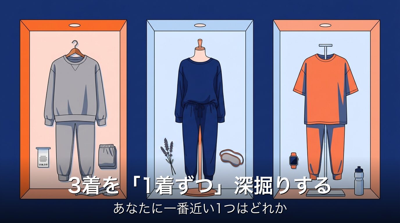 ブランド別 個別深掘り｜3着を1着ずつ丁寧に見せる構図