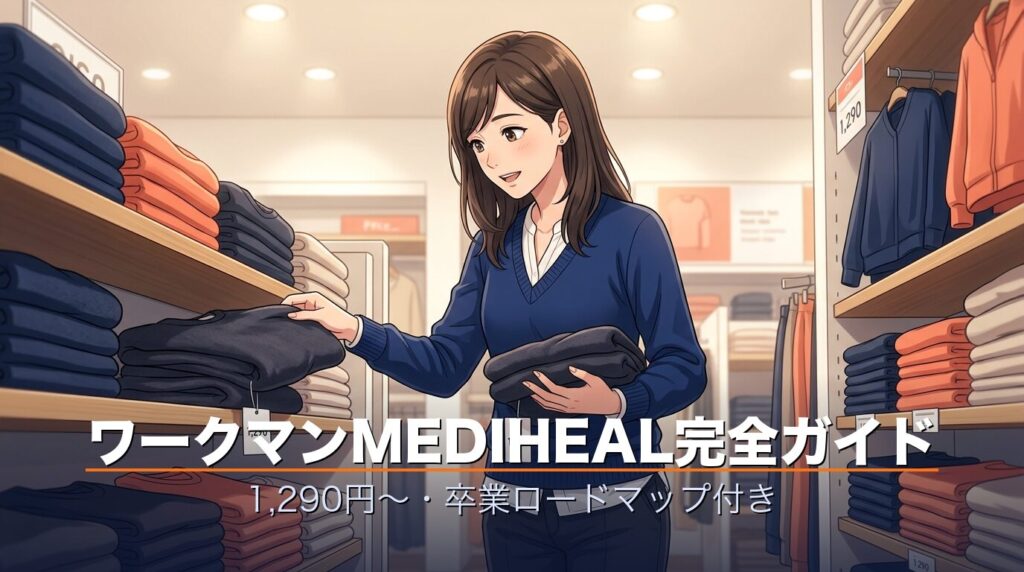 ワークマン店舗でMEDIHEALを手に取る女性会社員