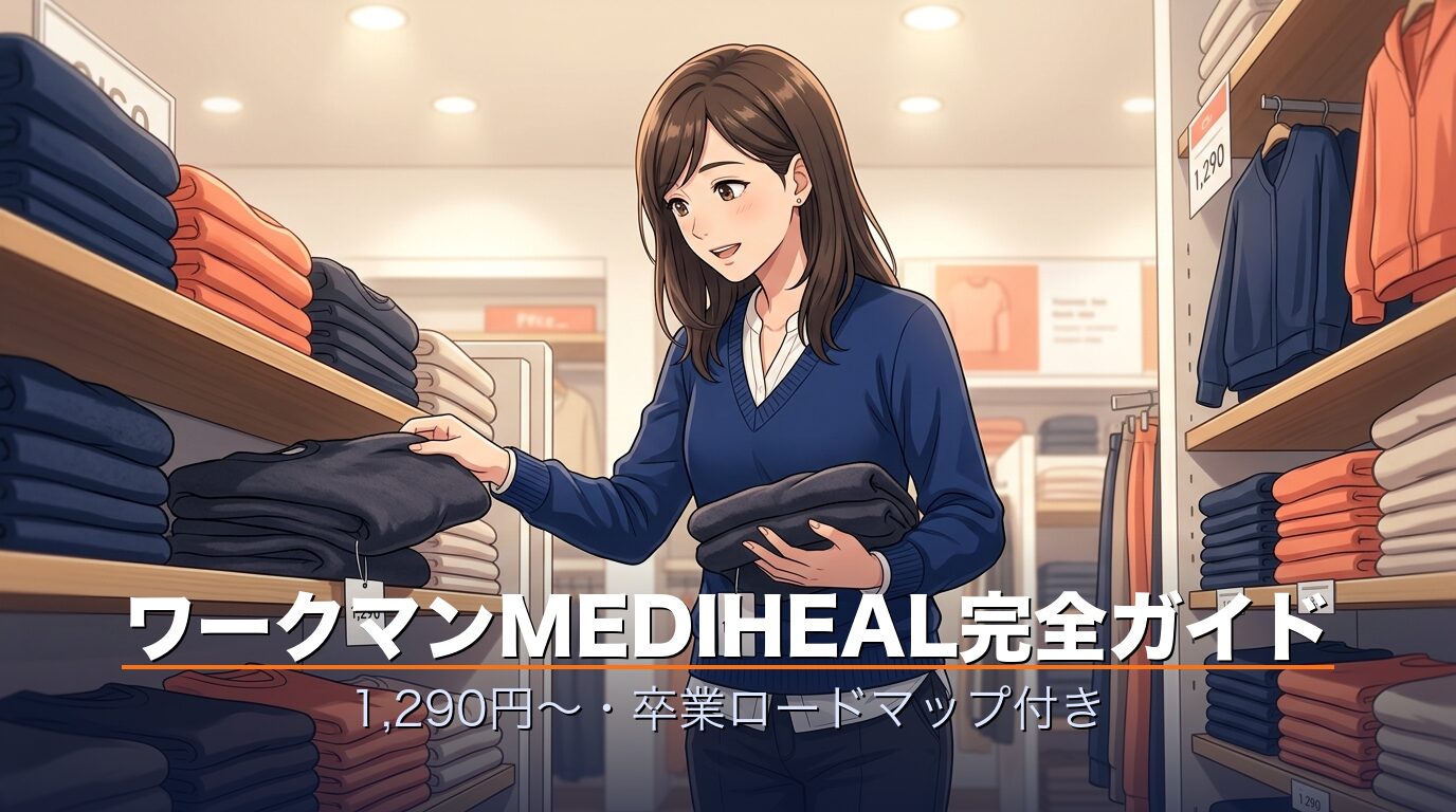ワークマン店舗でMEDIHEALを手に取る女性会社員