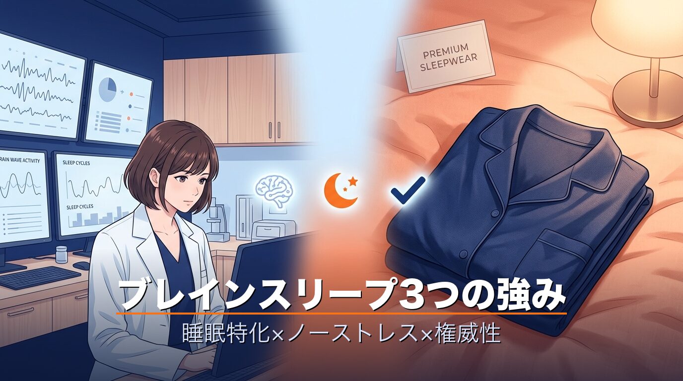 ブレインスリープの睡眠研究ラボとパジャマ着用シーンを並べたイメージ