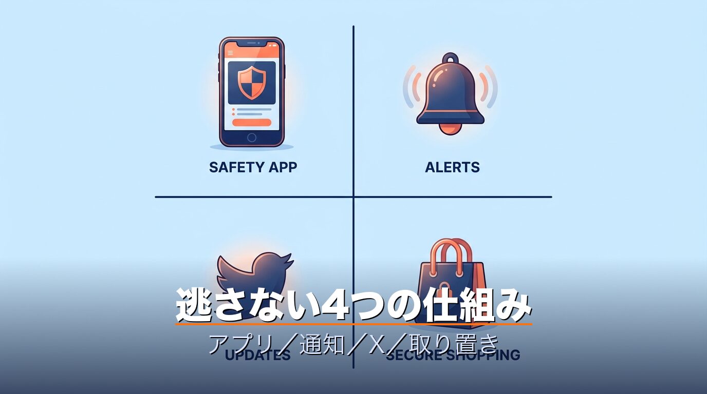 逃さない4つの仕組み・公式アプリ／通知／X／取り置き