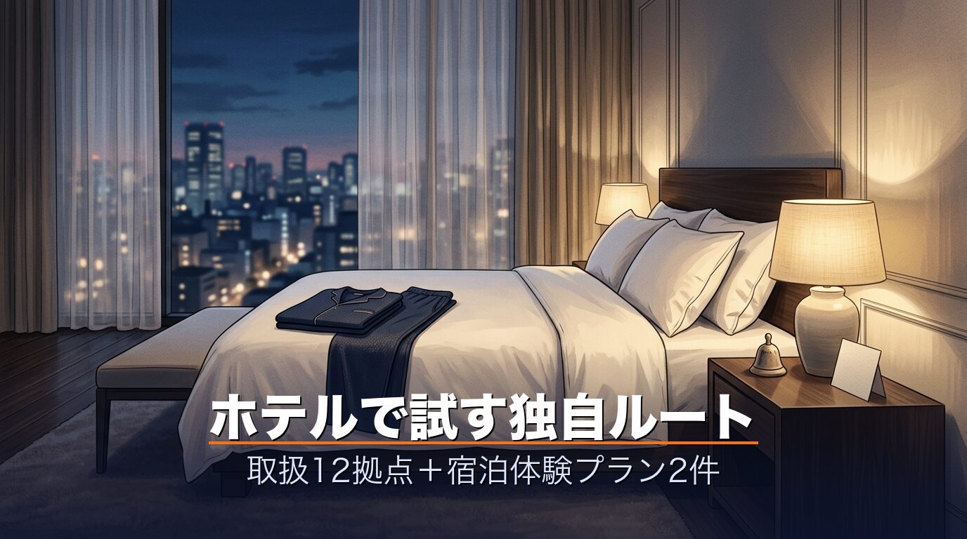 ホテルのベッドに置かれたリカバリーウェア