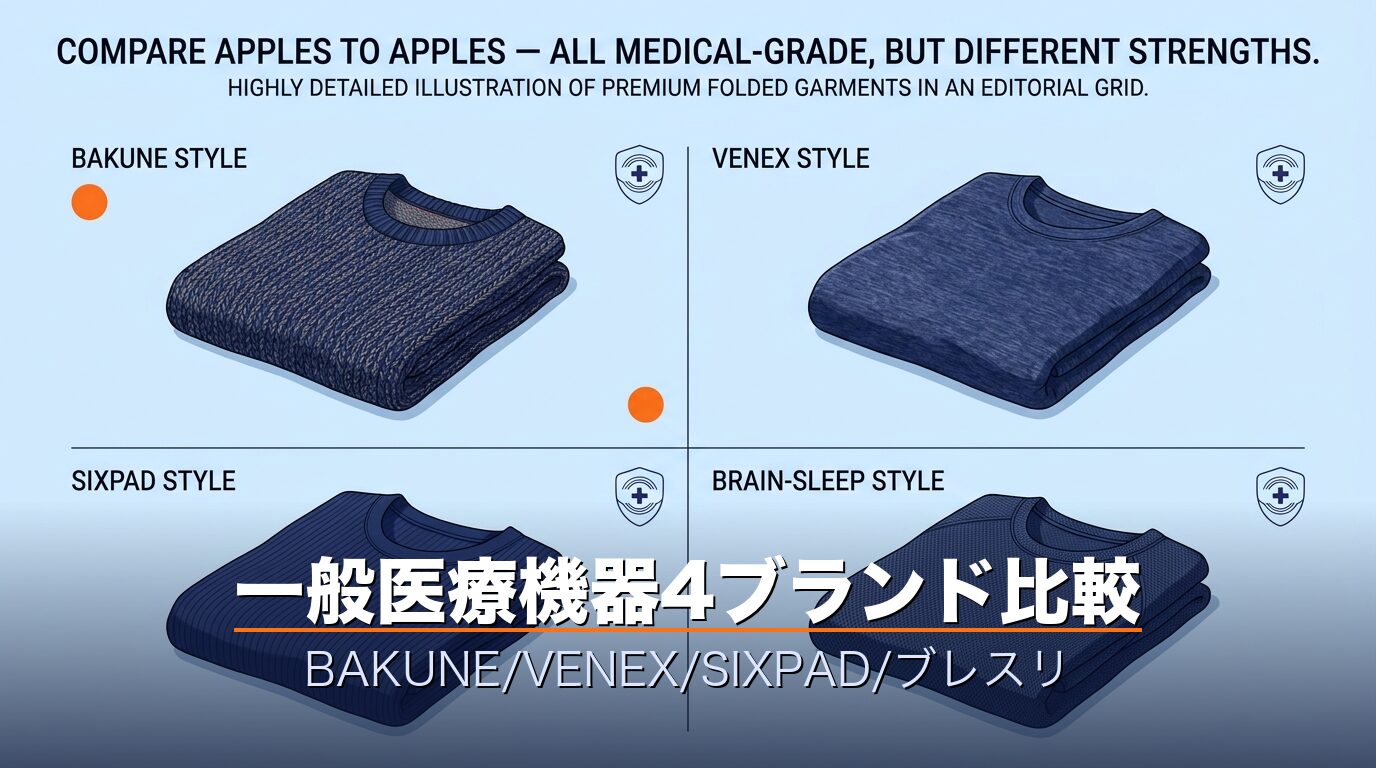 ブレインスリープ・BAKUNE・VENEX・SIXPADの4ブランドロゴ風コラージュ