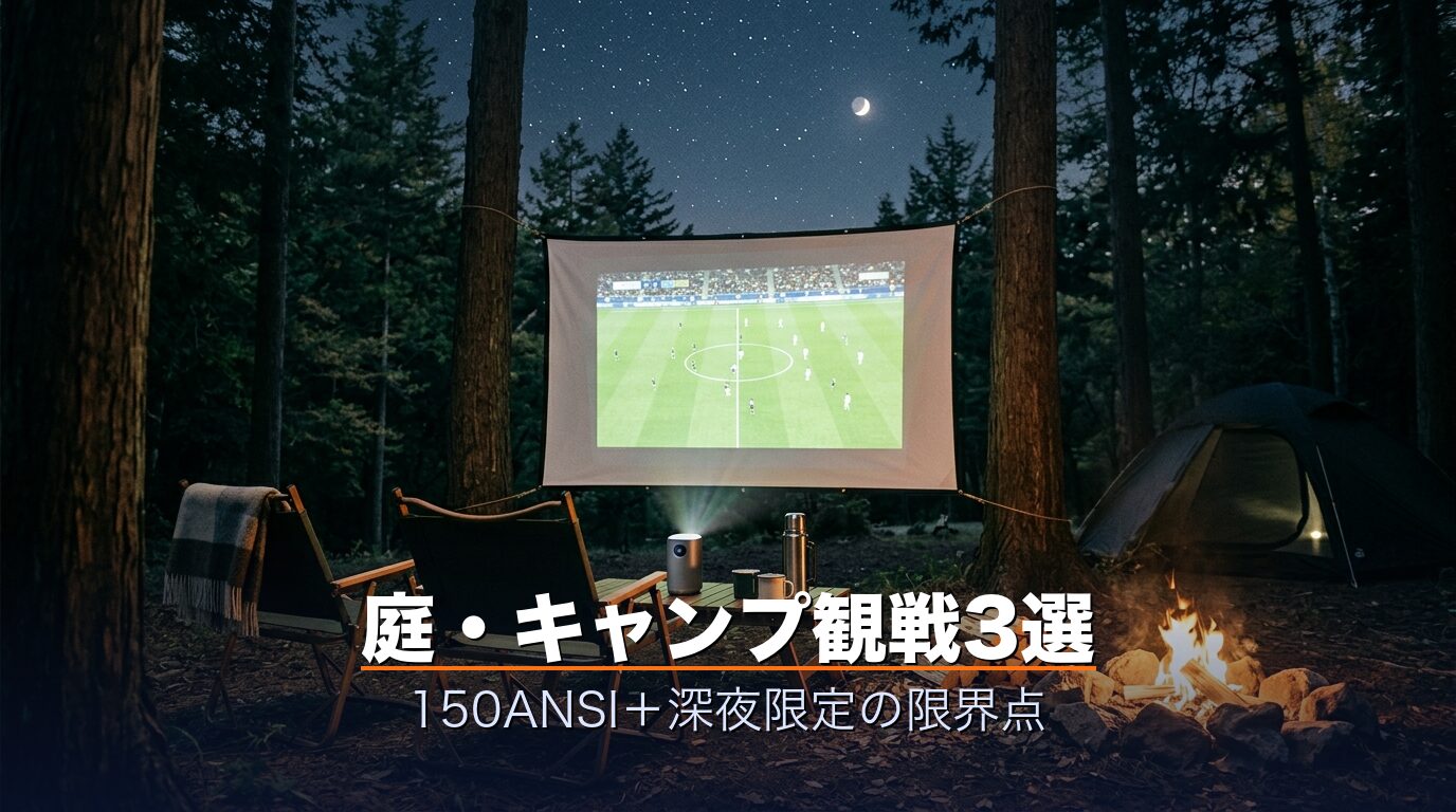 夜のテントで投影するモバイルプロジェクター