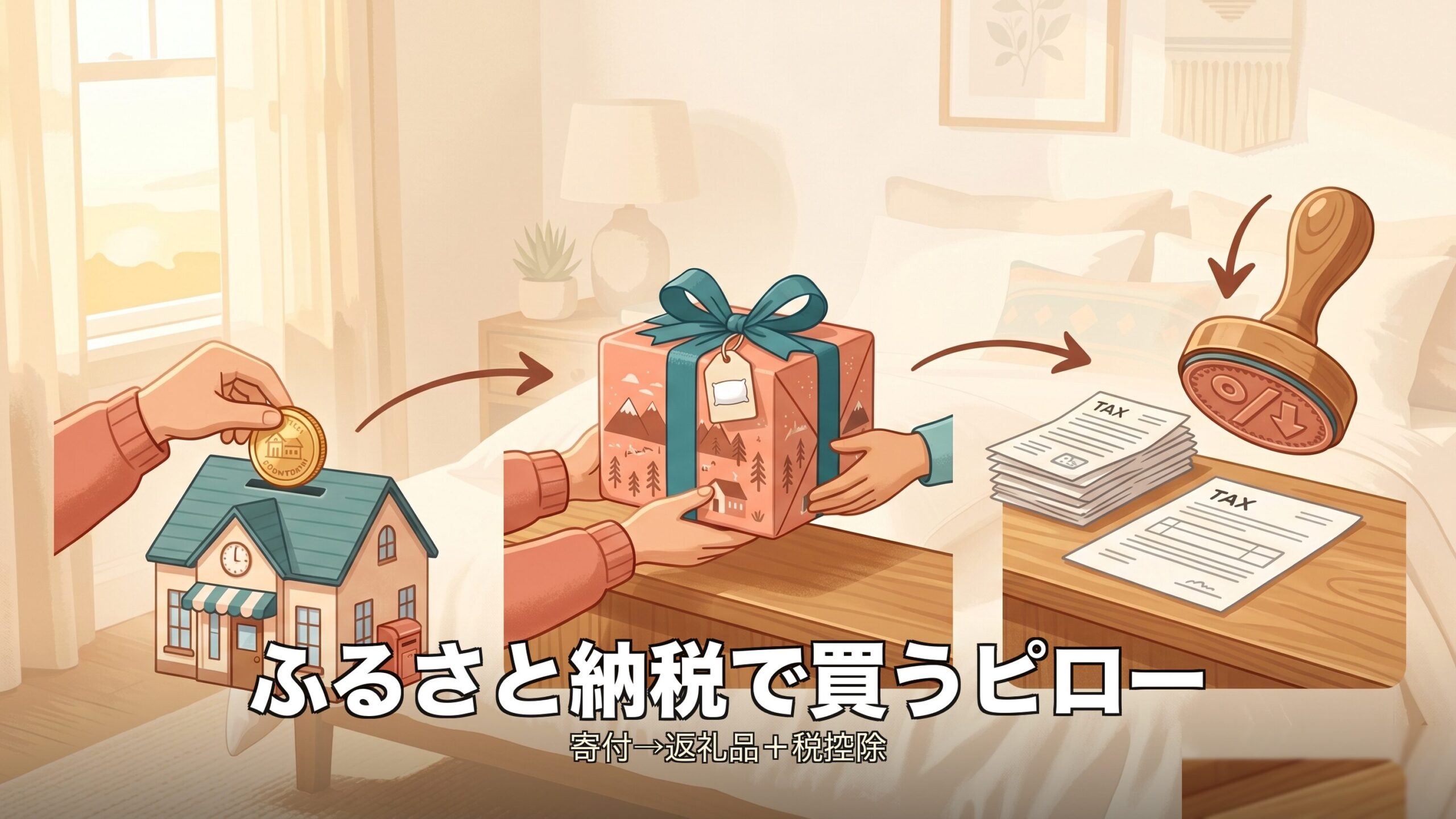ふるさと納税の仕組み(寄付→返礼品+税の控除)をやさしく図解