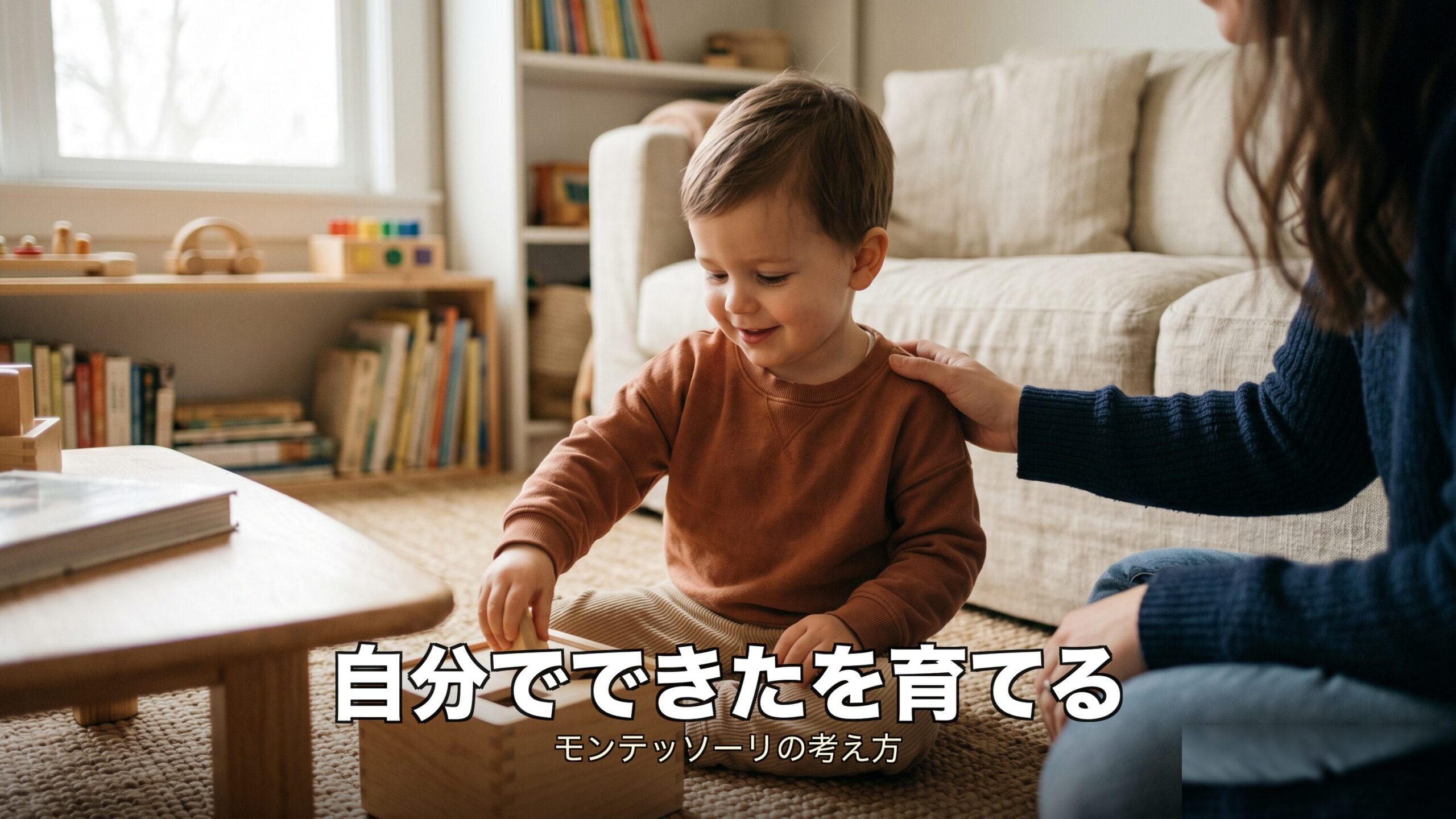モンテッソーリの知育玩具で自分でできたを育てるイメージ
