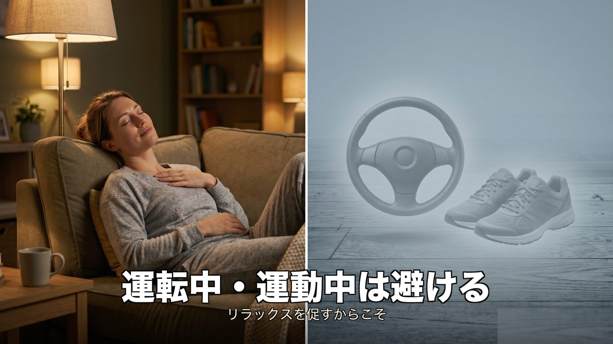 運転中・運動中は着用を避けるという注意のイメージ