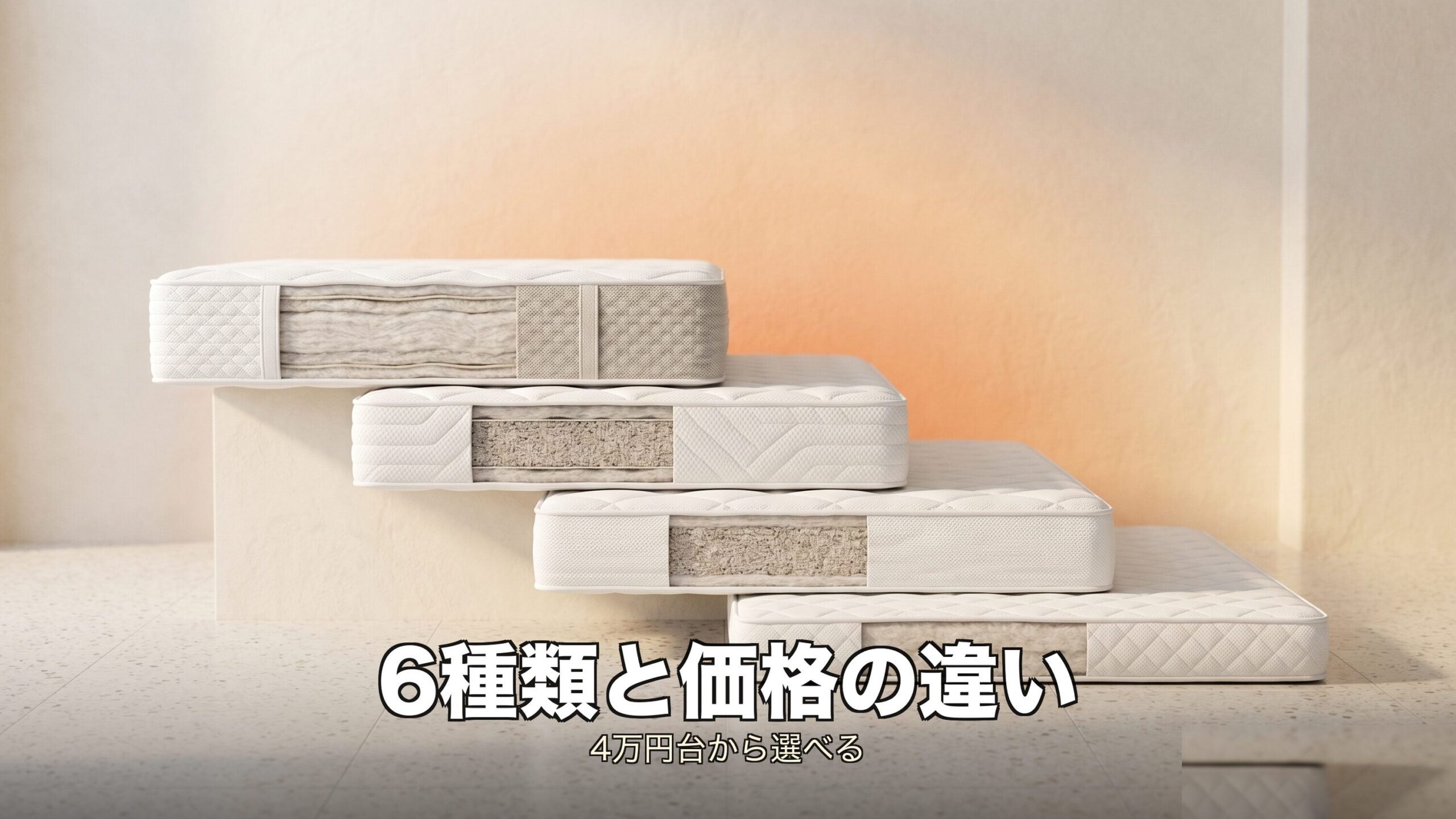 価格帯の違う6種類のマットレスが並ぶラインナップのイメージ