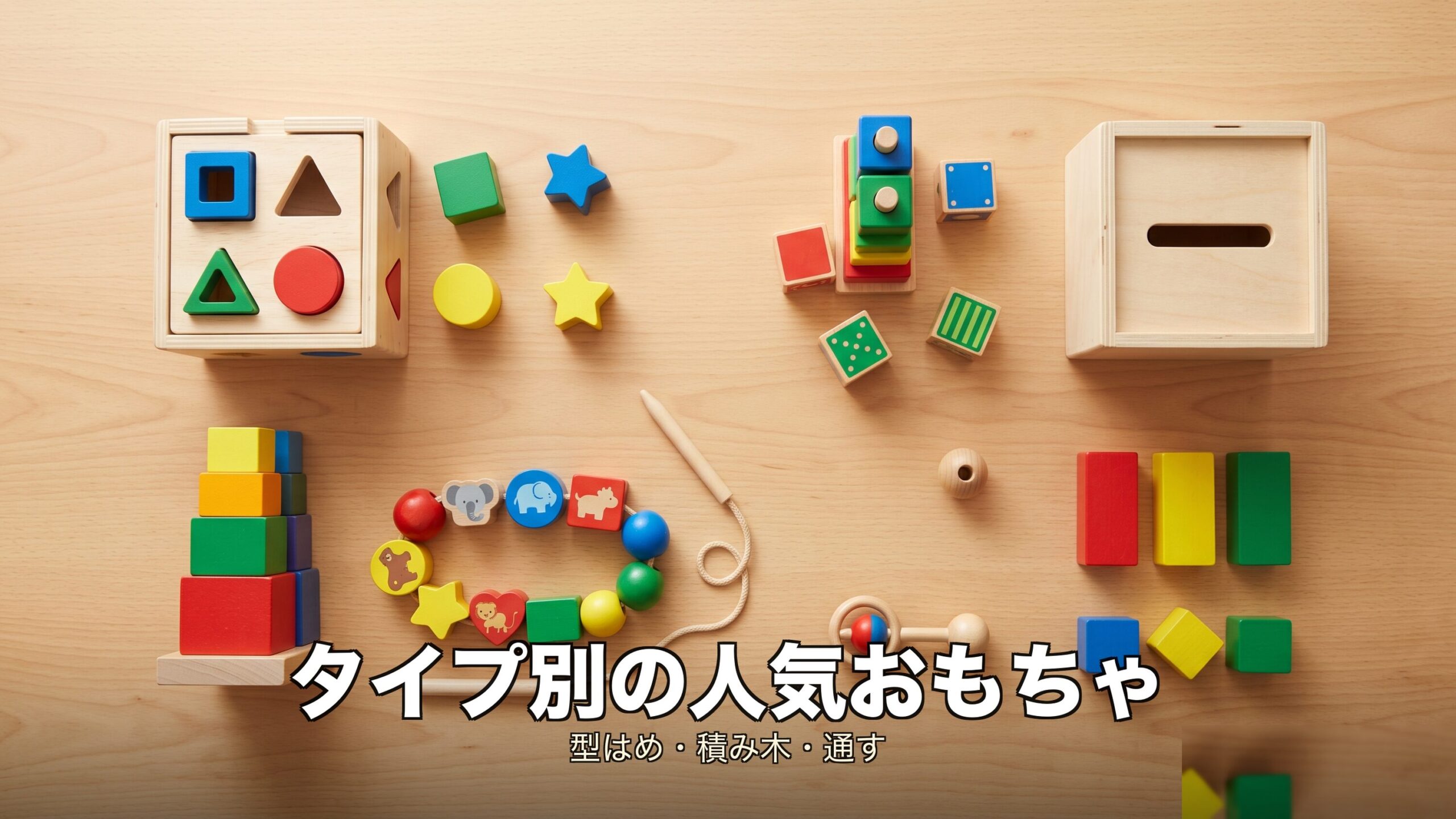 1歳に人気のタイプ別知育玩具を紹介するイメージ