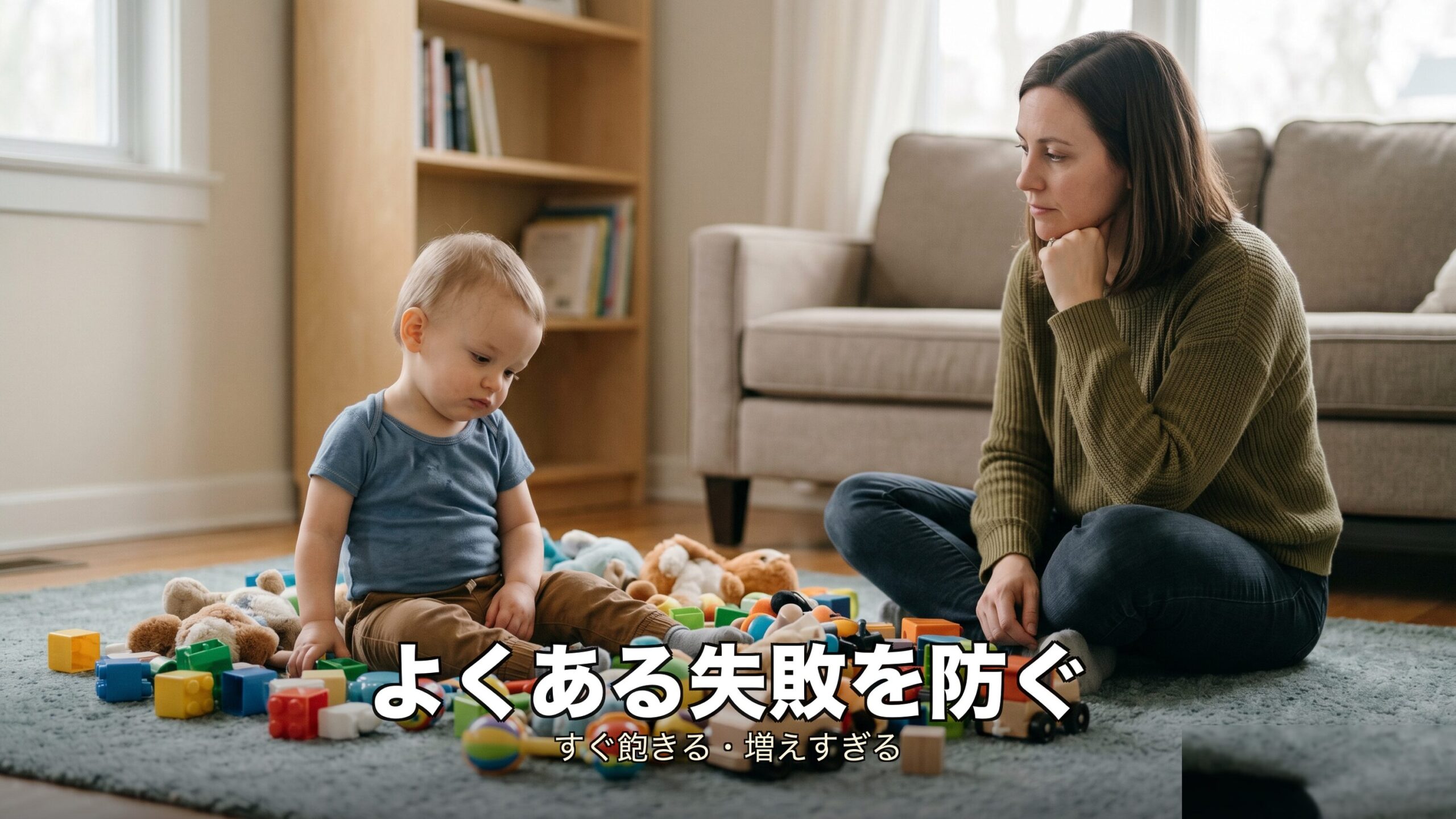 1歳の知育玩具でよくある、すぐ飽きる・増えすぎる失敗のイメージ