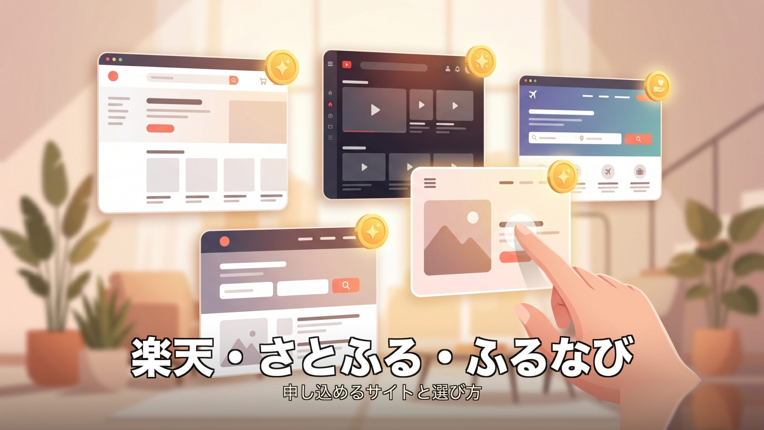複数のふるさと納税サイトから申し込み先を選ぶイメージ