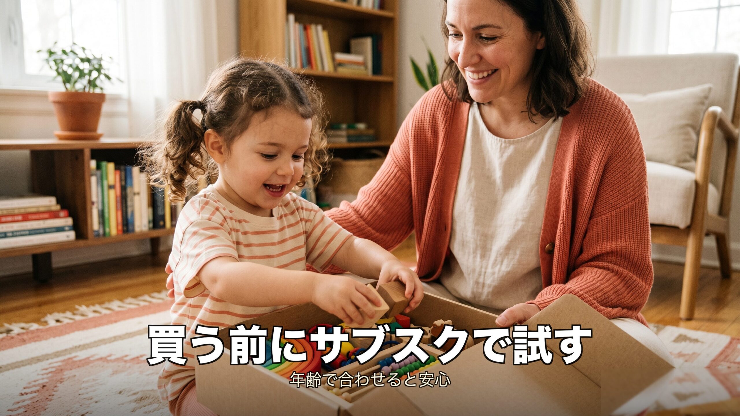 知育玩具を買う前にサブスクで試して合わせるイメージ