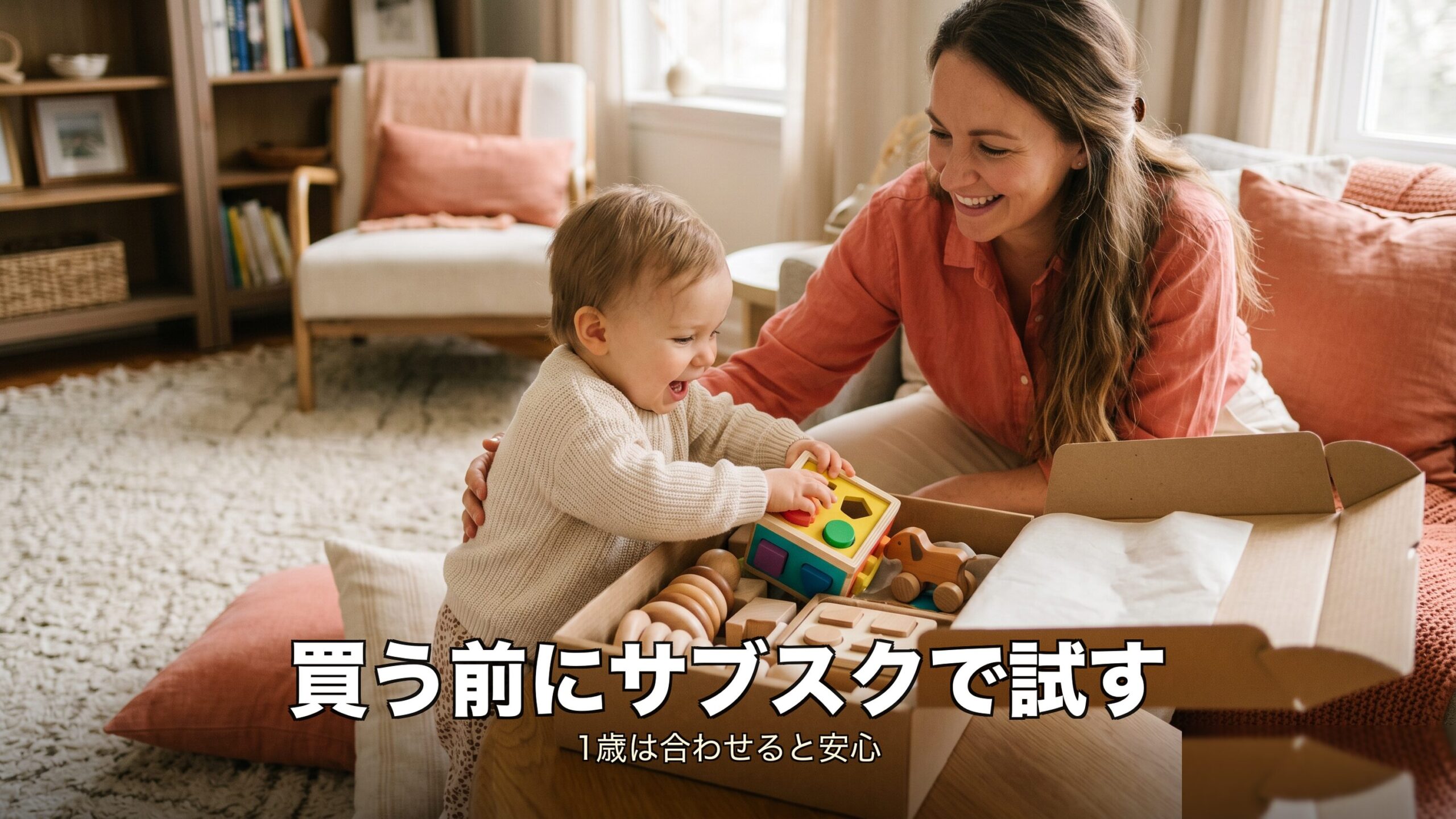 1歳の知育玩具を買う前にサブスクで試して合わせるイメージ