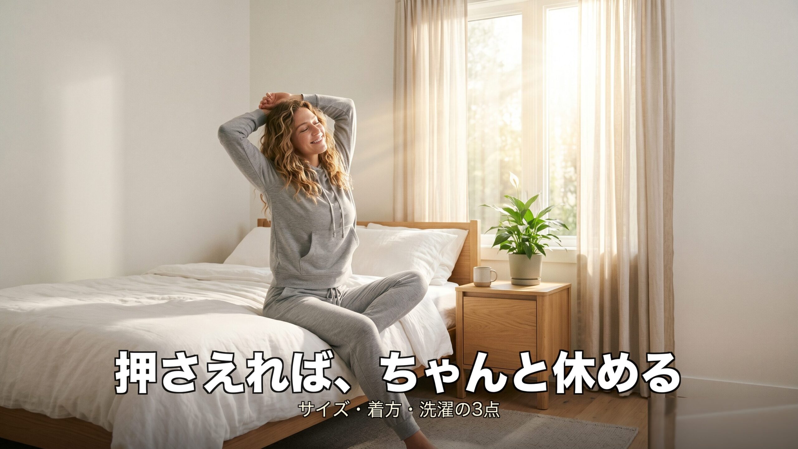 サイズ・着方・洗濯を押さえてちゃんと休めるイメージ