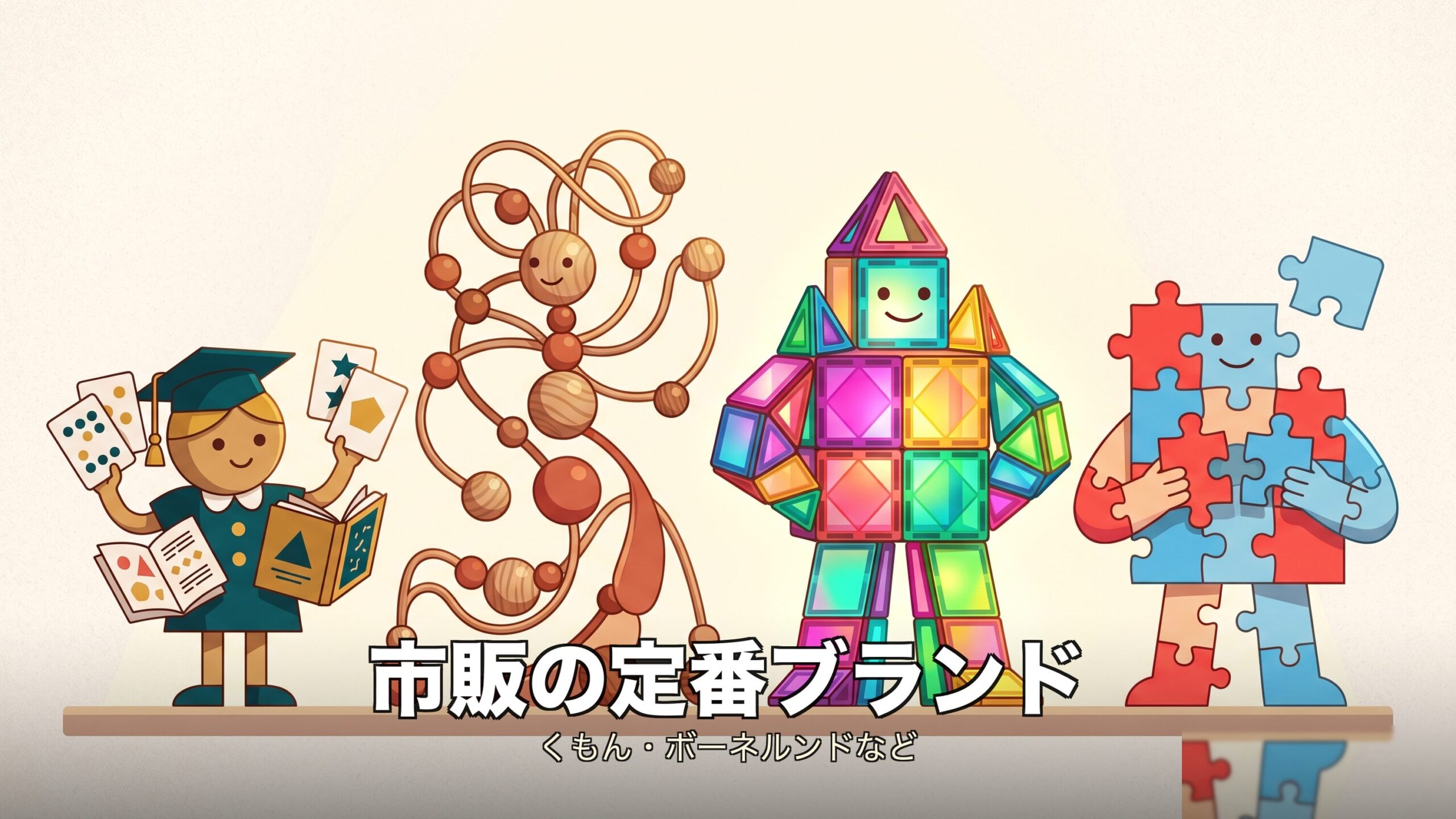 2歳向け知育玩具の市販の定番ブランドを紹介するイメージ