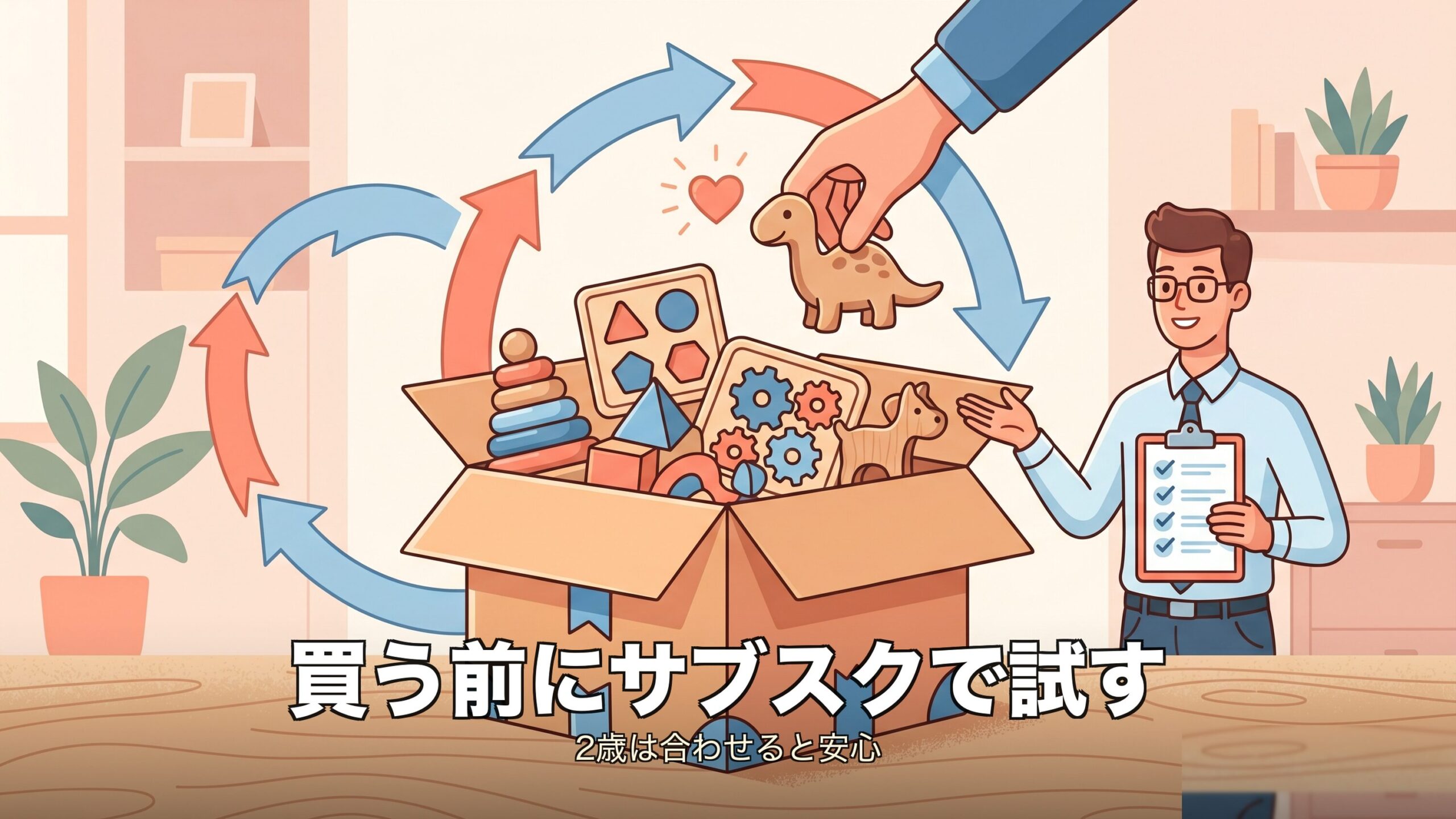 2歳の知育玩具を買う前にサブスクで試して合わせるイメージ