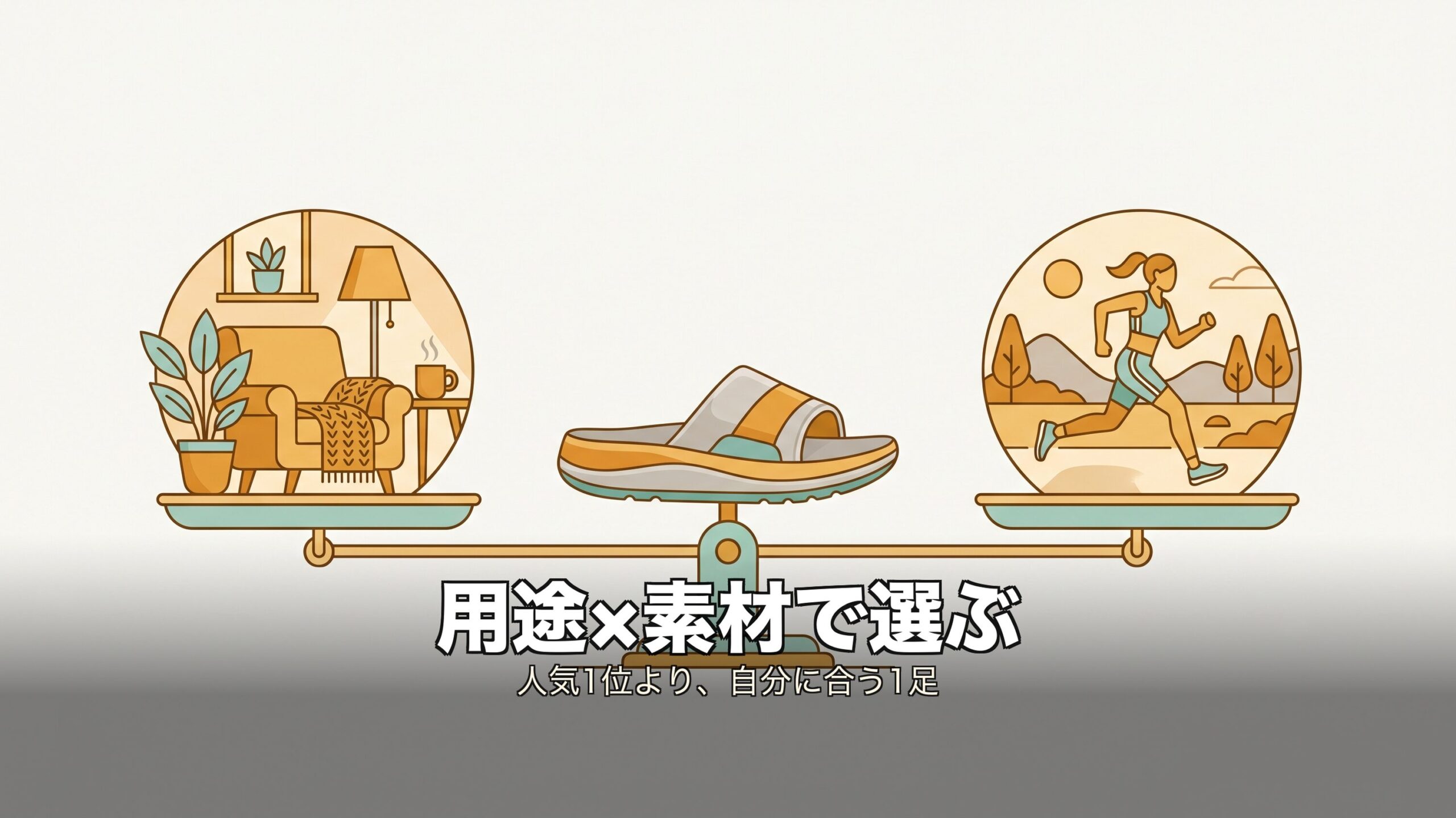 リカバリーシューズは用途と素材の掛け合わせで選ぶことを示すイメージ