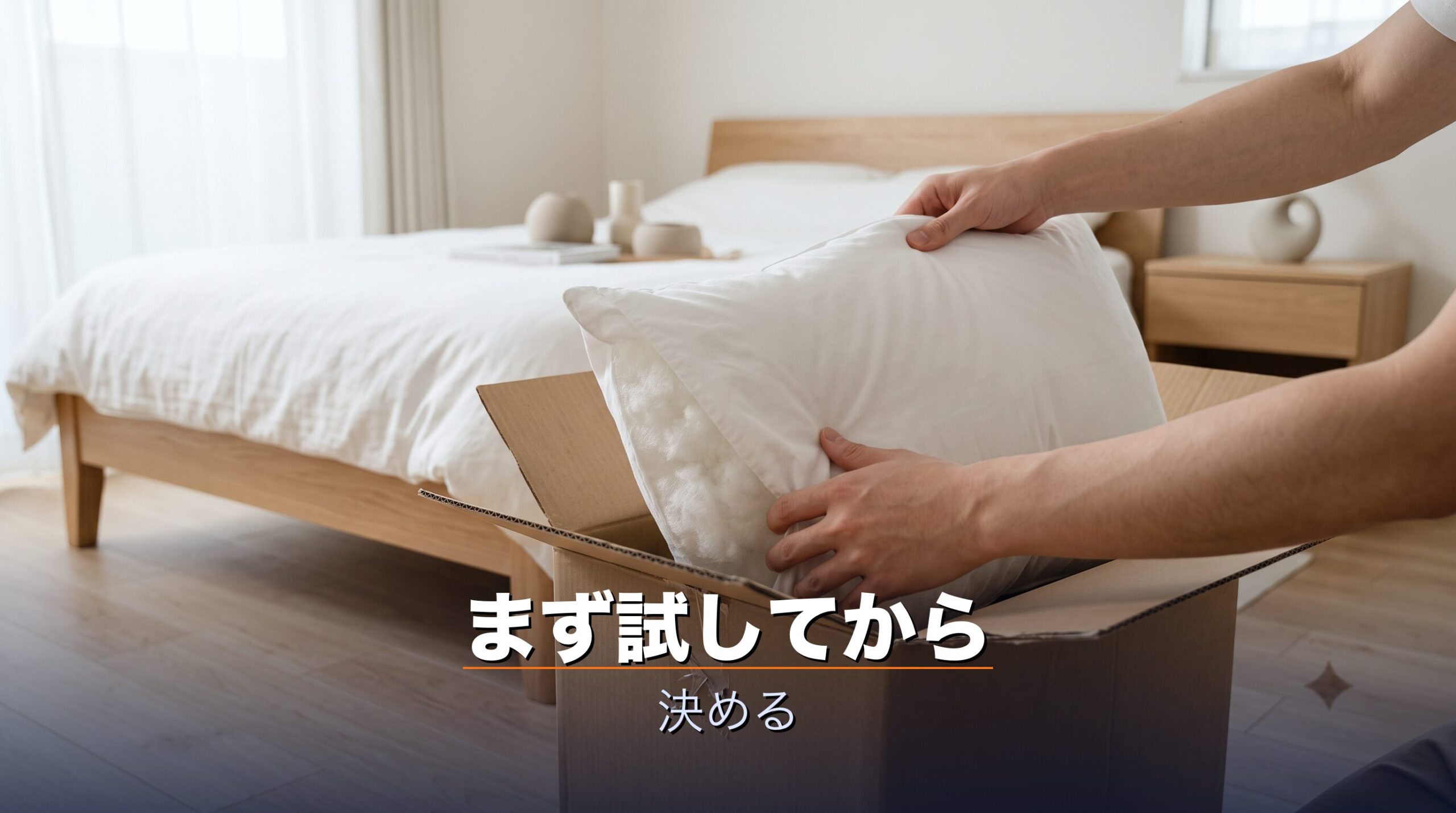 いきなり買わずレンタルや交換保証でまず試してから枕を決める流れのイメージ