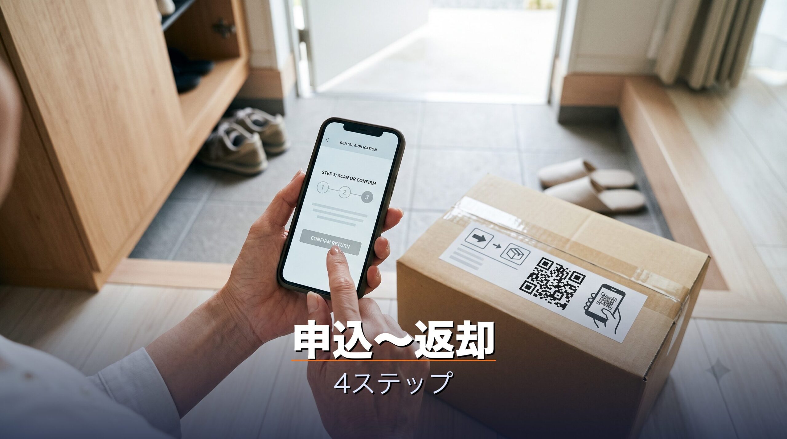 エアクロモールの申し込みから返却までをスマホ操作で行う流れを示すイメージ