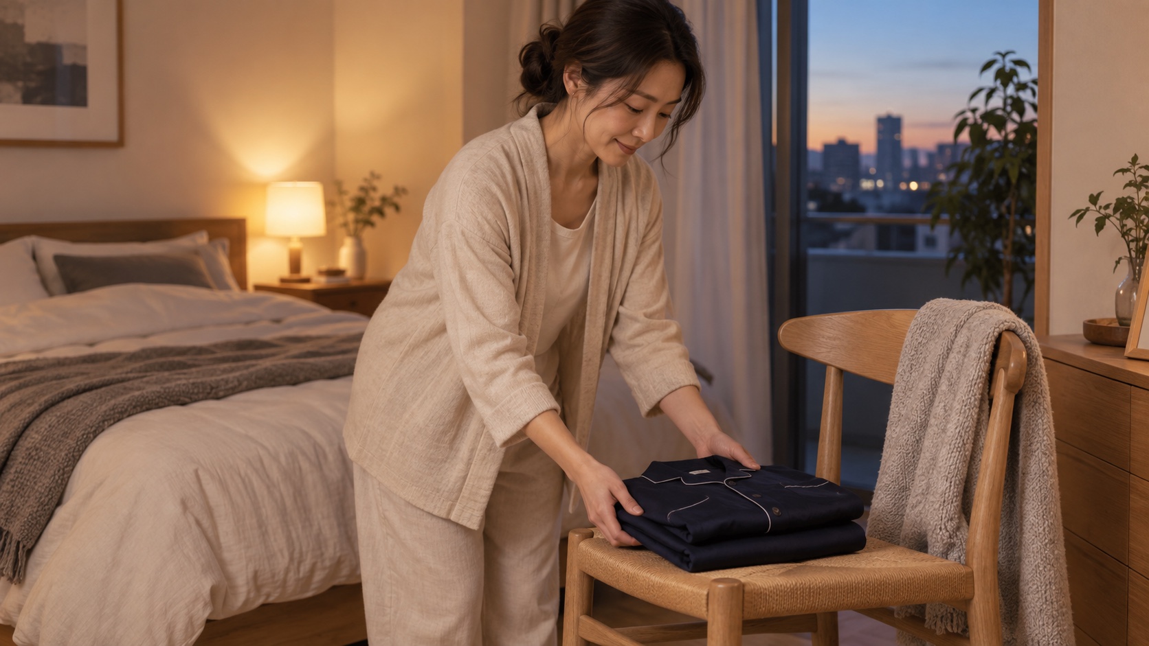 夜の支度でパジャマを用意するAI生成イメージ
