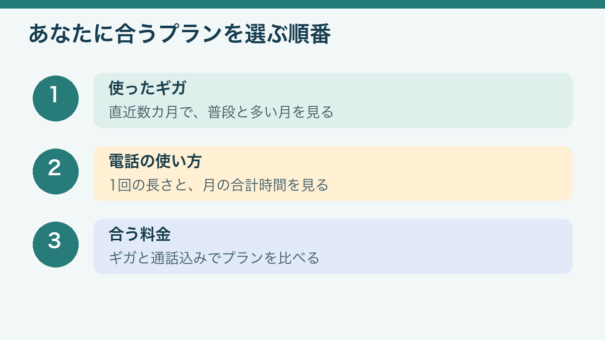人気より、自分が使う量から。契約名を決める前に、使ったギガを確認
